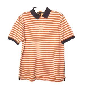 Tommy‎ Hilfiger Classic Polo Orange White Striped Blue Collar Shirt Logo Medium